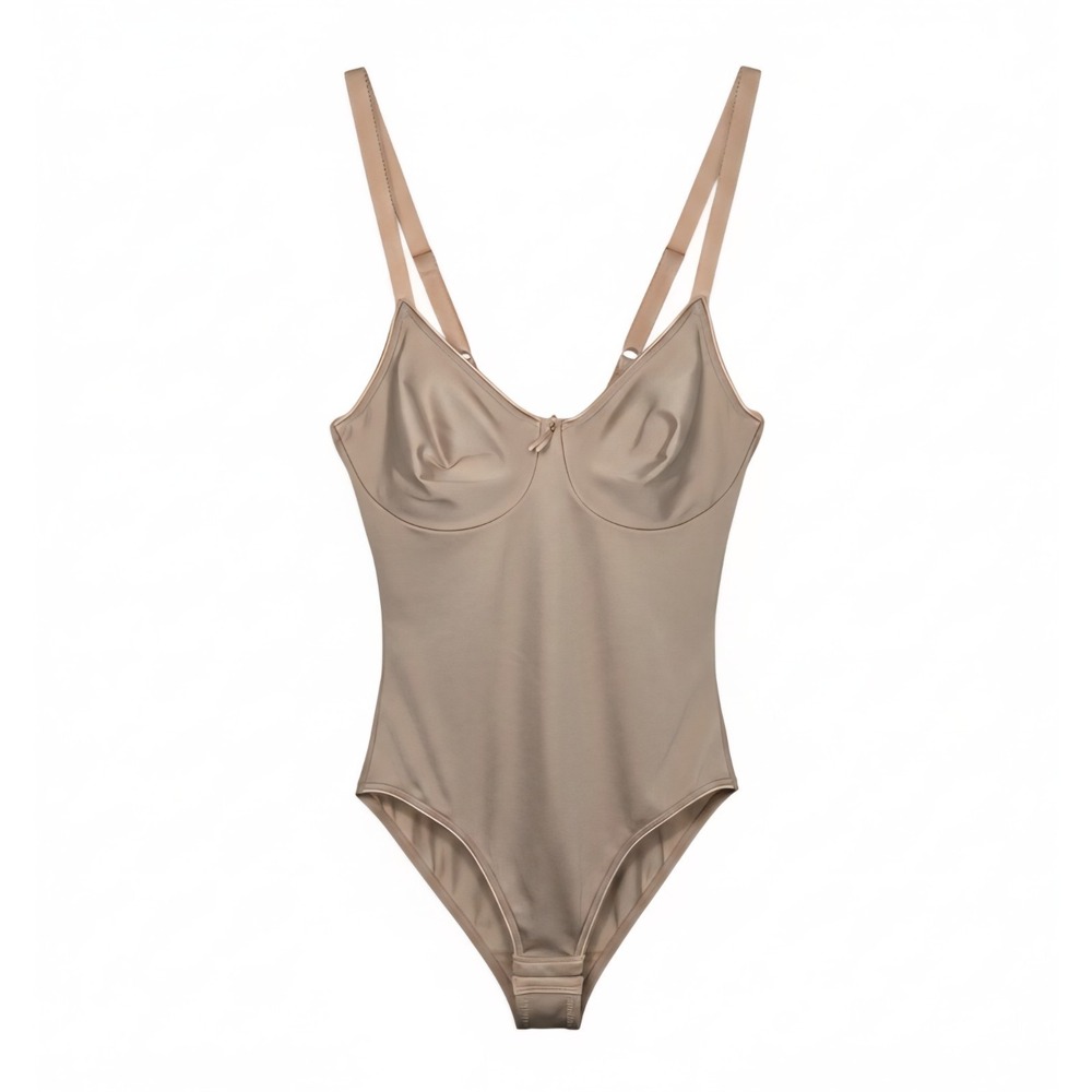 Vintage Wacoal 80182 38 B Shiny Beige Nylon Spandex Teddy Bodysuit Lingerie